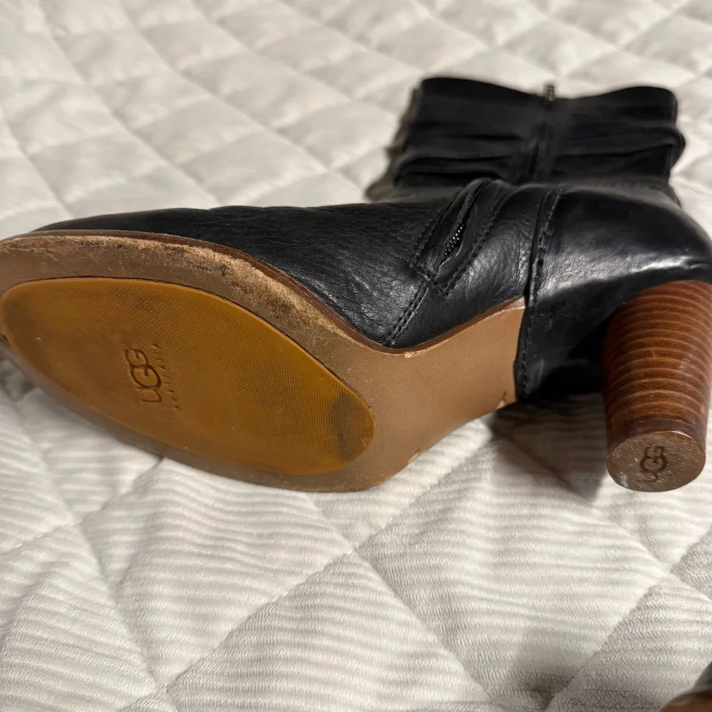 UGG 5454 Caroline Mid Calf Leather Heel Boot, Size 7.5 7 1/2 Black - Picture 5 of 16